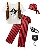 ReliBeauty Disfraz Pirata Niño Disfraces Piratas Halloween Carnaval con Accesorios 3-4 años, 100