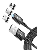 Kuulaa Cable de carga magnético 3 en 1, cable de carga rápida 3 A, trenzado con LED Light Magnetic USB cable de carga para micro USB, tipo C y productos de Apple (negro, 1 m)