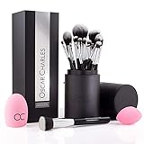 Oscar Charles 17 Piece Professional Makeup Brush Set: Makeup Brushes, Makeup Brush Case, Beauty Sponge, Cleanser, Product Guide