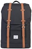 Herschel Retreat Hare Backpack, Black (Black/Tan Synthetic Leather), M (14L)