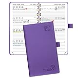 POPRUN Pocket Agenda 2023 2024 Week View 16,5 x 9 cm, 17 Month Weekly School Agenda from Aug.23 - Dec.24, Spiral Planner with Soft Cover in Vegan Leather and FSC Paper - Violet