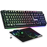 Empire Gaming - Armor RF800 Teclado y Ratón para Gamers Inalámbrico Recargable QWERTY(Layout Español) con Mouse Pad-RGB Wireless 2.4Ghz Keyboard-4800 dpi Mouse-PC PS4 PS5 Xbox One/Series Mac-Negro
