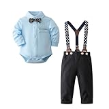 UUAISSO Ropa de Caballero Para Bebé Trajes Camisa de Vestir Formal Pantalones con Tirantes Conjuntos de Trajes de Otoño Para Boda y Niño Pequeño Azul 18-24 meses