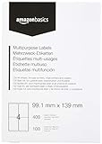Amazon Basics - Etiquetas de dirección multiusos, 99.1mm x 139 mm, 100 hojas, 4 etiquetas por hoja, 400 etiquetas