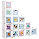 SONGMICS 15-Cube Children's Modular Wardrobe, Children's Modular Organizer, Plastic Cube Shelves, with Doors, for Clothes, Shoes, Toys, 151 x 31 x 153 cm, ສີຂາວ LPC902W