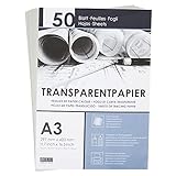 50 hojas de papel vitela A3, papel de calco translúcido para dibujar, esbozar e imprimir