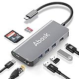 USB C Hub 8 en 1, Abask Adaptador USB C con 4K HDMI, Puerto Gigabit Ethernet, 3 Puertos USB 3.0, Lector Tarjetas SD/TF, 100W Power Delivery Carga, Compatible con Macbook Pro, DELL XPS, Chromebook, etc