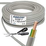 Cable de toma de tierra gris NYM-J 1 x 10 mm² (mm2) por metros exactamente – Selección en tramos de 1 metro – Ejemplo: 20 m – 25 m – 35 m – 50 m, etc.