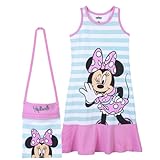 Disney Minnie Mouse Girl's Dress, Classic Design, Girl's Dress and Bag, Girl's Short Sleeve Dress, Soft Cotton, Gréisst 3 Joer