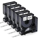 5x Aken compatible Dymo D1 Label Tape 9mm, ສໍາລັບ Dymo LabelManager 160, 280, 210D, 360D, 420P, Dymo D1 Refills 9 mm x 7 m, 40913, ສີດໍາເທິງສີຂາວ, 5 ຫນ່ວຍ