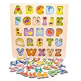 Nuheby Juguetes Montessori Puzzles Infantiles 3 4 5 6 Anos, Multicolor Rompecabezas Bloques de Letras ABC Abecedario para Niños Juguetes de Madera Educativos
