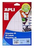 APLI 1866 - Білі етикетки формату A5 19,0 х 40,0 мм 15 аркушів