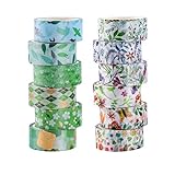 Washi - Juego de 12 rollos de cinta adhesiva decorativa para manualidades, varios diseños, cinta adhesiva de papel washi para manualidades, envoltura de regalos, álbumes de recortes (3 m de longitud)
