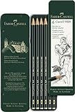 Faber Castell 119063 - Estuche de 6 lápices Castell 9000, graduación HB, B, 2B, 4B 6B y 8B, color negro, gris