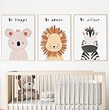 Kolorix Set de Cuadros Infantiles para habitación bebé Láminas Infantiles de Animales. Juego de 3 láminas para Cuadros Infantiles DIN A4. Poster de Animales, Safari para decoración Infantil.