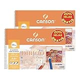 Canson - 2 A4 Microperforated Spiral Albums of 20 sheets Drawing Basik Box, 130 g