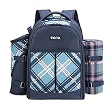 Eono by Amazon - 4 Person Picnic Backpack Hamper Cooler Bag con Juego de Mesa y Manta