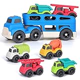 kramow Camion de Juguete para niños,Transportador de Coches con 4 vehículos de construcción de Juguetes,Educativos Juguetes Regalo 2 3 4 Años Niño Niña