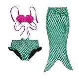 WangsCanis Traje de baño de sirena para niña, 3 piezas, bikini con cola de sirena para playa, piscina y playa Verde (3 Pezzi) 4-5 Años