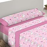 Adp Home - 印花 144 支滌棉床單組 - 床單、床單和枕頭套兒童獨角獸模型（粉紅色，90 公分床）