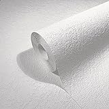 Papel pintado pared blanco textura gotelé para salón o dormitorio, fabricado en Alemania, 10,05 x 0,53 m, color blanco