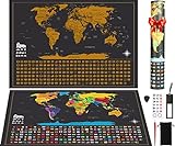 Flyfun Scratch Off World Map - 64 x 42cm World Map for Wall - Scratch Off Travel Map - Includes Europe Map - Includes Full Set of Accessories - Makes The Travel Gift