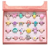 PinkSheep Anillos de joyas para niñas en caja, ajustables, sin duplicación, anillos de juego de simulación y de vestir para niñas (24 Bling Ring)