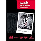 KOALA ग्लॉसी फोटो पेपर, A3, 297x420mm, 100 Sheets, 240g/m², Canon HP Epson इंकजेट प्रिंटरसाठी