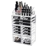 D4P Display4top Caja acrílica Estante de maquillajes Maquillaje Cosméticos Joyería Organizador (12 Drawers Transparente)