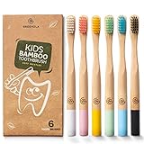 Greenzla Cepillos de dientes de bambú para niños (Kit de 6) | Cepillos de Dientes de Carbón de Cerdas Suaves | Set de cepillos de dientes para niños de bambú natural, biodegradables y 100% orgánicos
