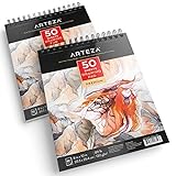 Arteza Cuadernos de dibujo | Pack de 2 blocs de 50 hojas cada uno | Papel grueso de 130g | para dibujo artístico con medios secos