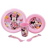 Set vajilla infantil reutilizable de 5 piezas: vaso, plato, cuenco y cubiertos de Minnie Mouse