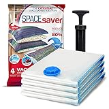 Spacesaver Premium Clothes Vacuum Bags, 80% More Storage, Travel Pump, Double Closure Seal ug Triple Sealed Turbo Valve, Space Saving Vacuum Bags - Medium 4 Pieces