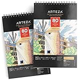 Arteza Cuadernos de dibujo A4 | Pack de 2 blocs de 80 hojas cada uno | Papel grueso de 130g | para dibujo artístico con medios secos