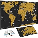 WIDETA Scratch zemljevid sveta v španščini / plakat velikega formata (82 x 43 cm) / vključen zemljevid Evrope, nalepke in orodje za strganje