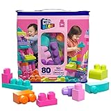 MEGA Bloks Construction Game 80 stykker med lyserød økologisk taske, babylegetøj +1 år (Mattel DCH62)