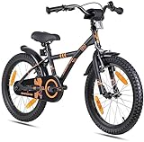 Prometheus - Bicicleta Infantil de 18 Pulgadas para niños a Partir de 5 – 6 años, con Freno V de Aluminio, Color Negro Mate y Naranja