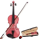 LOKE Juego de violín 4/4 de tamaño completo para niños, principiantes, estudiantes, con funda rígida, colofonia, lazo, rosa