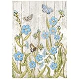 Stamperia - Papel de Arroz - Romántico Jardín Casa Flores Azules y Mariposa