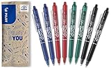 Pilot Frixion Clicker - Erasable and Refillable Gel Ink Pen with Pressure Mechanism and Thermal Sensitive Ink, Set of 8, Blue, Black and Green, Medium Point
