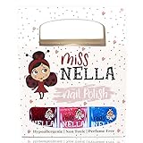 Miss Nella - Esmalte de uñas Winter Glitters con purpurina especial para niños, paquete de 3 Sugar Hugs, Jazzberry Jam & Under The Sea, fórmula que se quita con agua.