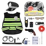 Полицейский костюм deAO, игрушки для детей с полицейским оборудованием, полицейская шляпа, жилет, солнцезащитные очки, рация, полицейская игрушка, ролевая игра на Хэллоуин