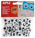 APLI - Bolsa ojos móviles negros redondos adhesivos, 100 uds