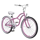 BIKESTAR Bicicleta Infantil para niños y niñas a Partir de 10 años | Bici 24 Pulgadas con Frenos | 24' Edición Cruiser Rosa