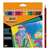 Lápices de colores BIC Intensity, crayones triangulares, lápices de colores para pintar en 24 colores, en estuche de cartón, plomo irrompible y sin madera (el paquete puede variar)