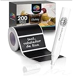 OfficeTree 200 Stickers tableau à écrire avec feutre à craie - 6 x 3 cm - Stickers tableau à écrire - Etiquettes cuisine noires - Etiquettes pots de cuisine - Etiquettes adhésives