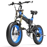 X3000plus-UP Bicicleta eléctrica Plegable para Hombres y Mujeres, Bicicleta montaña 20 Pulgadas, Horquilla Delantera con amortiguadores neumáticos (Blue, 14.5Ah + 1 batería Repuesto)