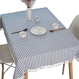 Meiosuns Manteles rectangulares Mantel a rayas con flecos Cubierta de mesa de lino de algodón Adecuado para la decoración de la cocina del hogar(140 × 200 cm)