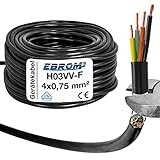 Cable de plástico para manguera, redondo, cable LED H03VV-F 4 x 0,75 mm2 (mm2) 4G0,75 – Color: Negro 10 m/15 m/20 m/25 m/30 m/35 m/40 m/45 m/50 m/55 m/60 m, etc. hasta 250 m en 5 metros