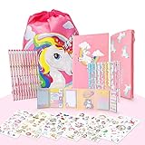 Maomaoyu Unicorn Stationery Penalhus Gave til pige 5 6 7 8 9 år gammel, Unicorn Notesbog Sød Kawaii Sticker Fødselsdagsgave, Pink